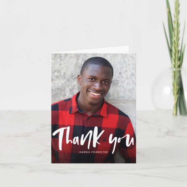 Modern graduation photo thank you card (Front)