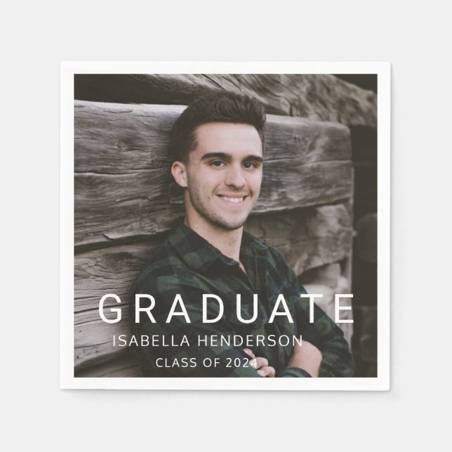 Modern Graduation Photo Typography Napkin (Front)