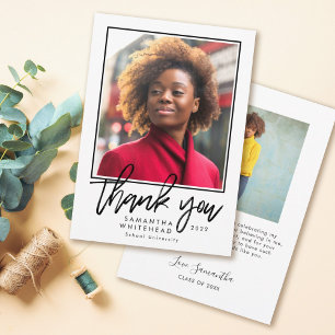 Modern Graduation Photo White Thank You Card