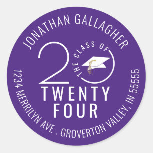 Modern Graduation Purple Class Year Return Address Classic Round Sticker