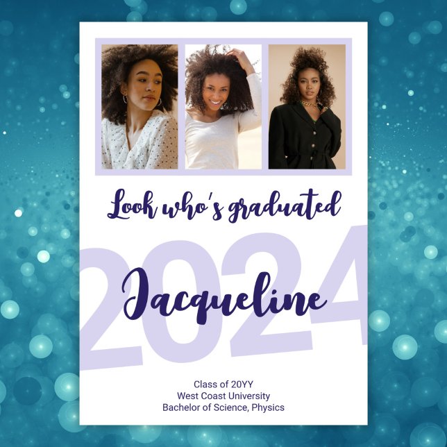 Modern Graduation Purple Script Photo Collage Announcement (Creator Uploaded)