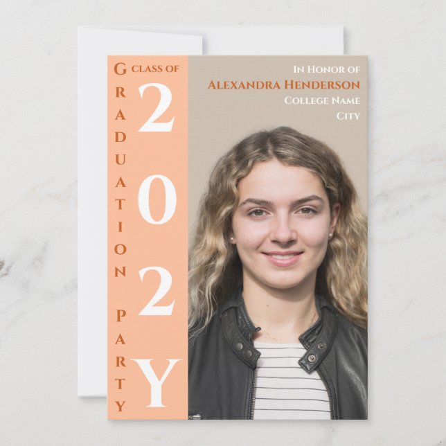 Modern Graduation QR Code Taupe Peach Invitation (Front)