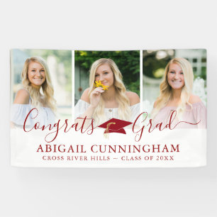 Modern Graduation Red Cap Script 3 Photos Banner