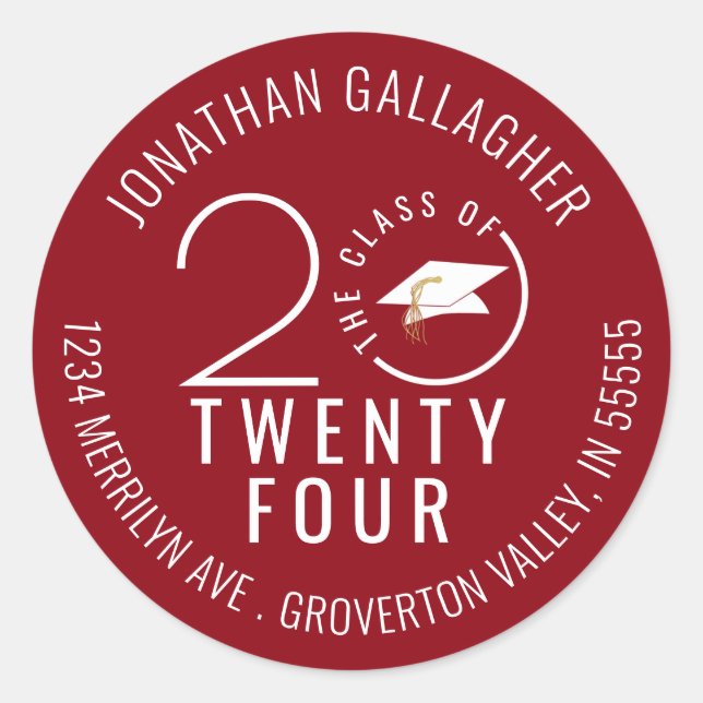 Modern Graduation Red Stylish Class Year Classic Round Sticker (Front)