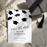 Modern Graduation Save The Date Card<br><div class="desc">Discover the elegance of simplicity with our minimalist graduation save-the-date cards. Framed by a cascade of stylized black mortarboard caps, the card exudes sophistication. While its modern text template allows for effortless personalization, making it a seamless fit for your upcoming event. Secure your spot on your loved ones' calendars with...</div>