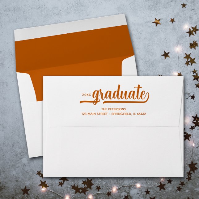 Modern Graduation Script Burnt Orange Lined Envelope (Creator Uploaded)