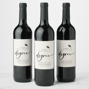 Modern Graduation Script Congrats Trendy Degree Wine Label