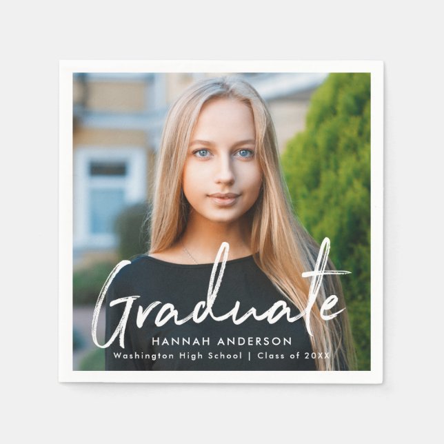 Modern Graduation Script Graduation Photo Napkins (Front)