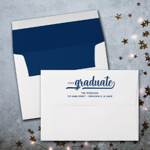 Modern Graduation Script Navy Blue Lined Envelope