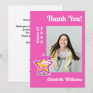 Modern Graduation Super Grad Pink Editable Thank You Card