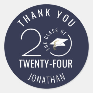 Modern Graduation THANK YOU Class Year Navy Blue Classic Round Sticker