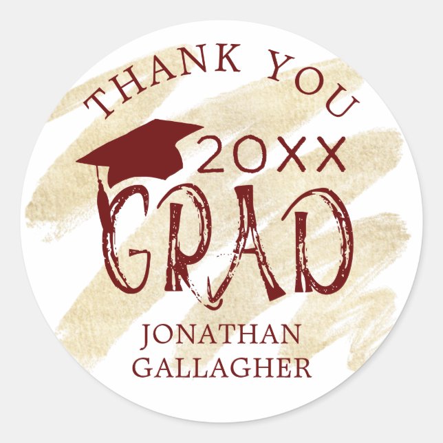 Modern Graduation Thank You Custom Colours Classic Classic Round Sticker (Front)