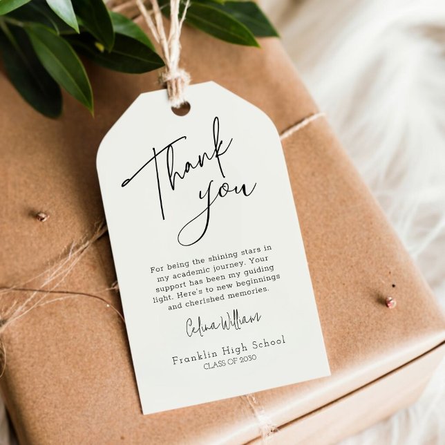 Modern Graduation Thank You Favour Tag (Sleek simplicity meets heartfelt gratitude. Personalize your thank you with elegance.)