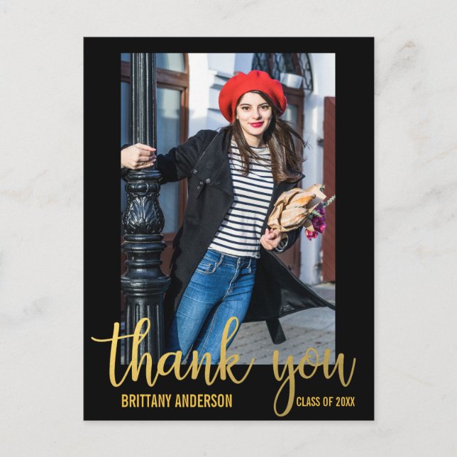 Modern Graduation Thank You Graduate Photo Gold Postcard (Front)