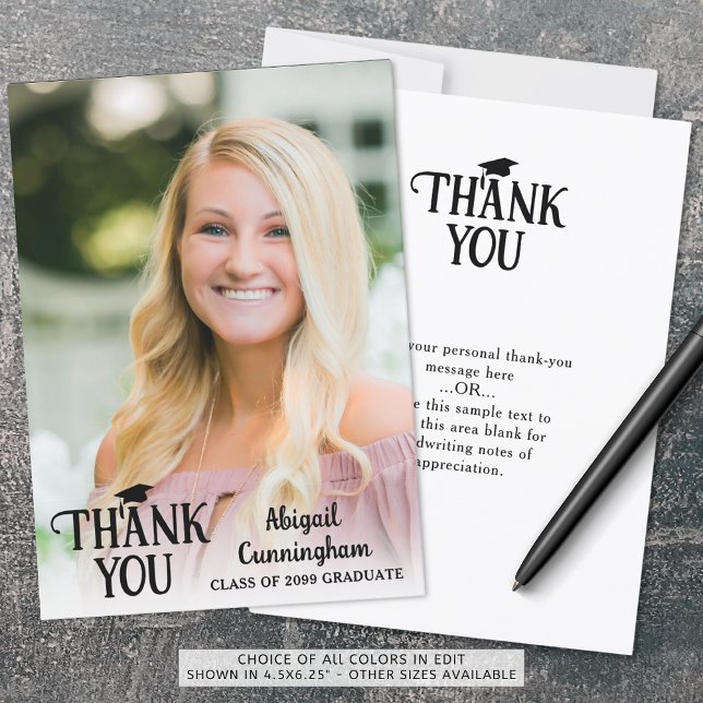 Modern Graduation Thank You Photo Custom Colour Card (Creator Uploaded)