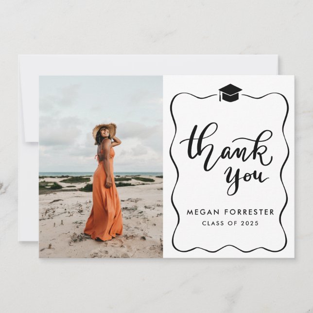 Modern Graduation Thank You Script Photo Card (Front)