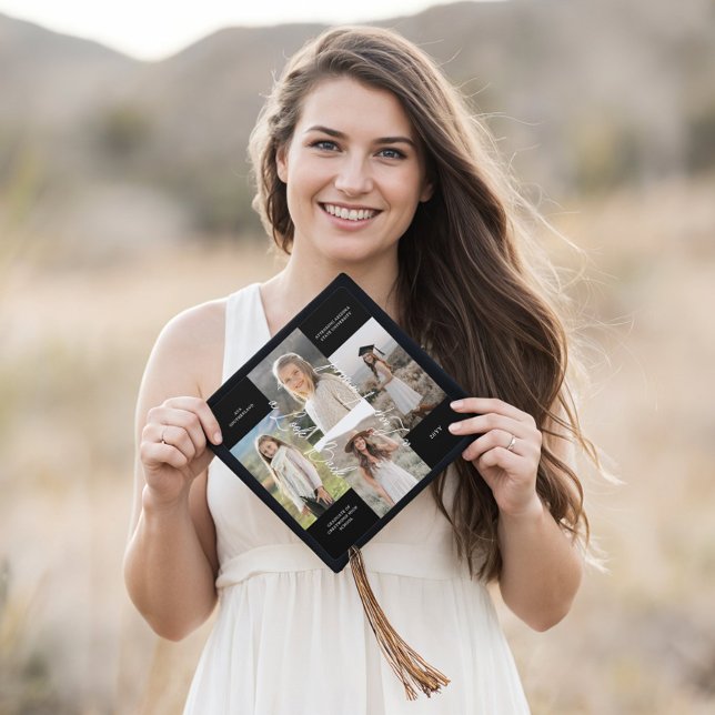 Modern Graduation Then & Now Grad Photo Collage Graduation Cap Topper (Graduation Party Then & Now Grad Photo Collage Graduation Cap Topper)