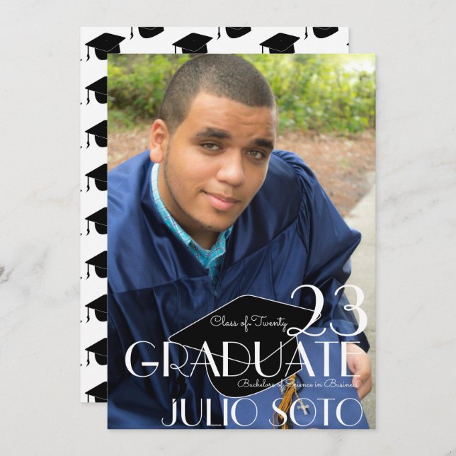 Modern Graduation Typography Script Photo Invitation (Front/Back)