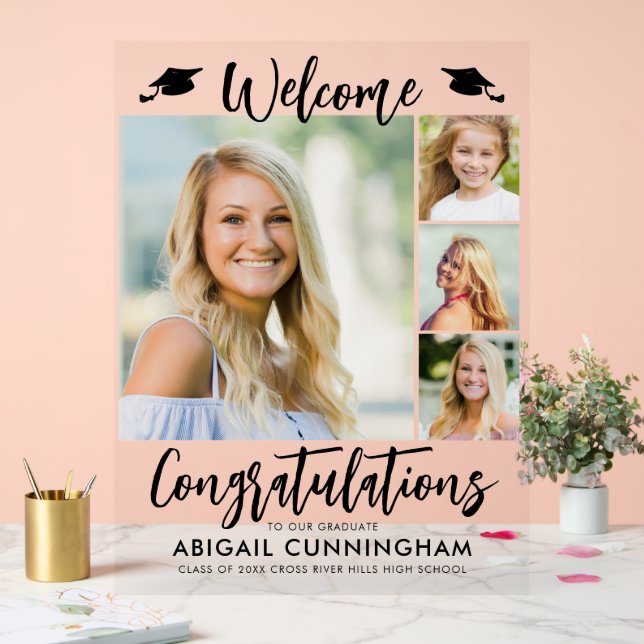 Modern Graduation Welcome 4 Photos Script Acrylic Sign (Wedding)