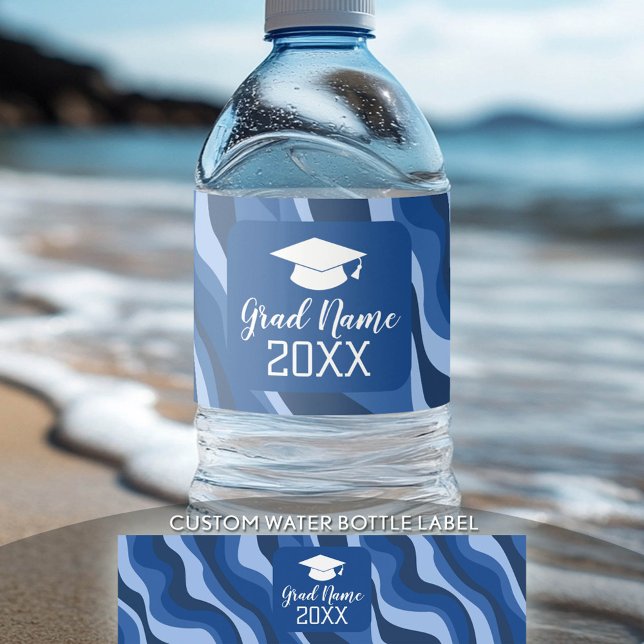 Modern Graduation with Funky Pattern and Name Water Bottle Label (Custom Graduation Water Bottle Label)