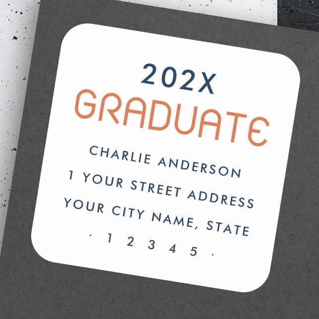 Modern graduation year graduate return address square sticker (Modern graduation year graduate return address square sticker)