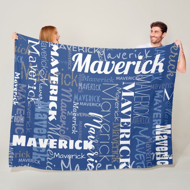 Modern Graffiti Dark Blue Long Names Pattern Fleece Blanket (In Situ)