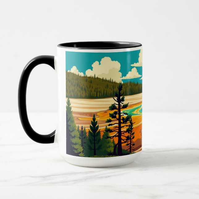 Modern Grand Prismatic Spring Retro Poster Mug (Left)