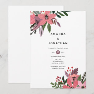Modern Grandeur Plum and Pink Floral Wedding Invitation