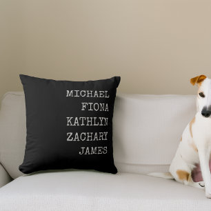 Modern Grandkids Names Black Throw Pillow