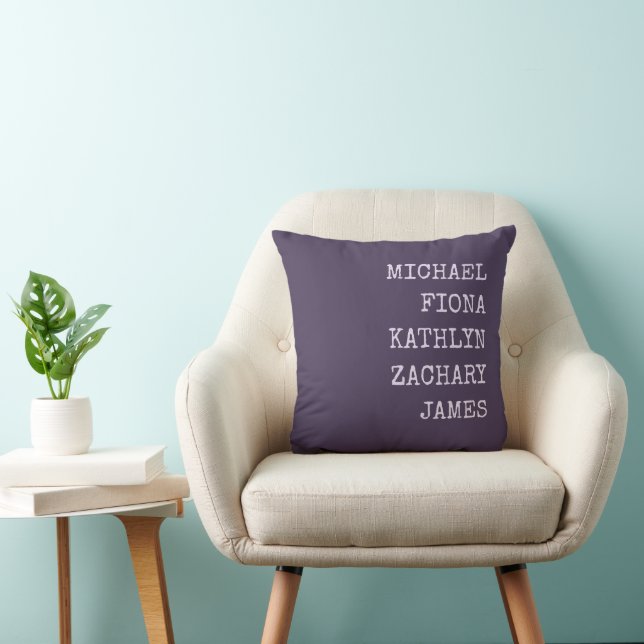 Modern Grandkids Names Purple Throw Pillow (Chair)