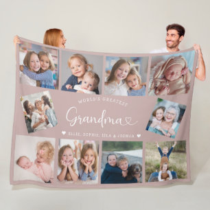Modern Grandma 10 Photo Collage Cute Heart Fleece Blanket