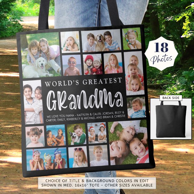 Modern Grandma 18 Photo Collage Custom Colour Tote Bag (Creator Uploaded)
