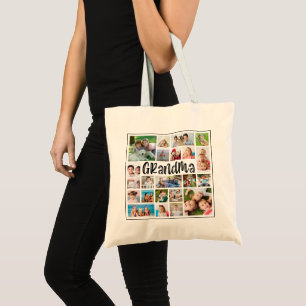 Modern GRANDMA 21 Photo Collage Custom Colours Tote Bag