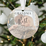 Modern 'GRANDMA' 2 Photo Names & Quote Christmas Ornament<br><div class="desc">Let Grandma know how much she means to you with this beautifully designed 2 photo Christmas ornament. Featuring 2 of your favourite pictures,  a white overlay,  the text 'Grandma you are the Best',  name/s and a sweet quote. All text is easily customized using the template provided.</div>