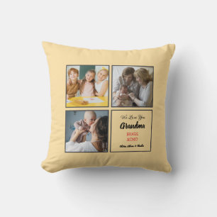 Modern Grandma 3 Photo Collage Custom Gift Throw Pillow