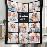 Modern Grandma Love You Custom 11 Photo Collage Fleece Blanket<br><div class="desc">Wrap your grandmother in warmth and cherished memories with our "Love You Grandma" Photo Collage Blanket. This heartwarming keepsake is designed to celebrate the love and happiness shared between grandparents and their grandchildren. Featuring a simple yet elegant design, the blanket showcases a collage of nine precious photos that capture unforgettable...</div>
