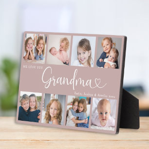 Modern Grandma Photo Collage Heart Script Plaque