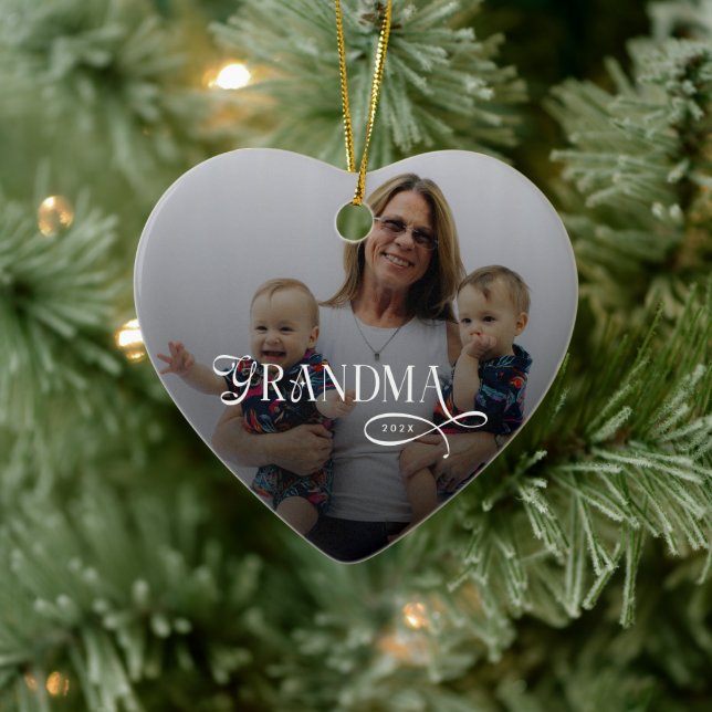 Modern Grandma Photo Personalized Ceramic Ornament (Tree)