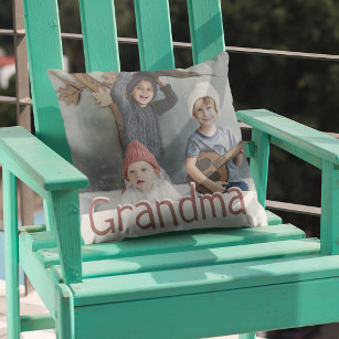 Modern Grandma Photo & Quote   Custom Color Throw Pillow