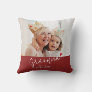 Modern Grandma Script Photo Holiday Gift Throw Pillow