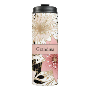 Modern Grandma White Pink Christmas Flowers Thermal Tumbler