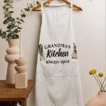 Modern Grandma's Kitchen Is Always Open Best Gift Apron<br><div class="desc">Welcome to Grandma's Kitchen, where love and warmth are always on the menu! Delight your favourite grandmother with this charming gift product from Zazzle. Whether it's for Mother's Day, her birthday, or just to show appreciation, this thoughtful item is sure to bring a smile to her face.Surprise Grandma with a...</div>