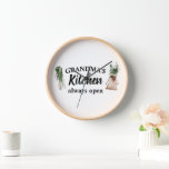 Modern Grandma's Kitchen Is Always Open Best Gift Clock<br><div class="desc">Welcome to Grandma's Kitchen, where love and warmth are always on the menu! Delight your favourite grandmother with this charming gift product from Zazzle. Whether it's for Mother's Day, her birthday, or just to show appreciation, this thoughtful item is sure to bring a smile to her face.Surprise Grandma with a...</div>
