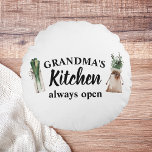 Modern Grandma's Kitchen Is Always Open Best Gift Round Pillow<br><div class="desc">Welcome to Grandma's Kitchen, where love and warmth are always on the menu! Delight your favourite grandmother with this charming gift product from Zazzle. Whether it's for Mother's Day, her birthday, or just to show appreciation, this thoughtful item is sure to bring a smile to her face.Surprise Grandma with a...</div>