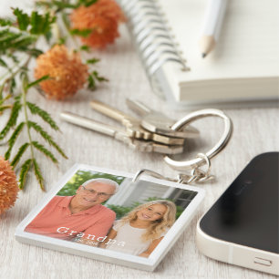Modern Grandpa Est. Minimalist Typography Photo Keychain