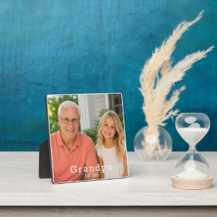 Modern Grandpa Est. Minimalist Typography Photo Plaque