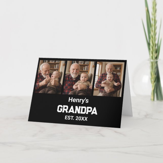 Modern Grandpa Est. Name Year 3 Photo Card (Front)