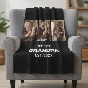 Modern Grandpa Est. Name Year 3 Photo  Fleece Blanket