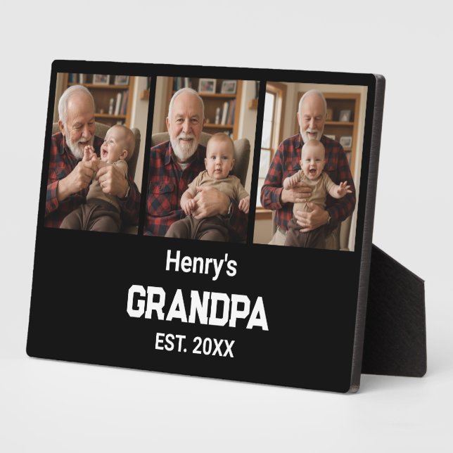 Modern Grandpa Est. Name Year 3 Photo  Plaque (Side)