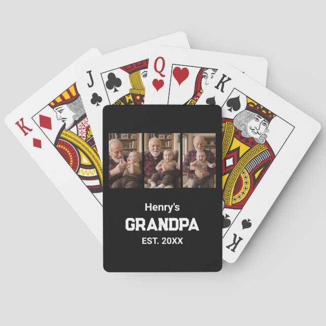 Modern Grandpa Est. Name Year 3 Photo  Playing Cards (Back)